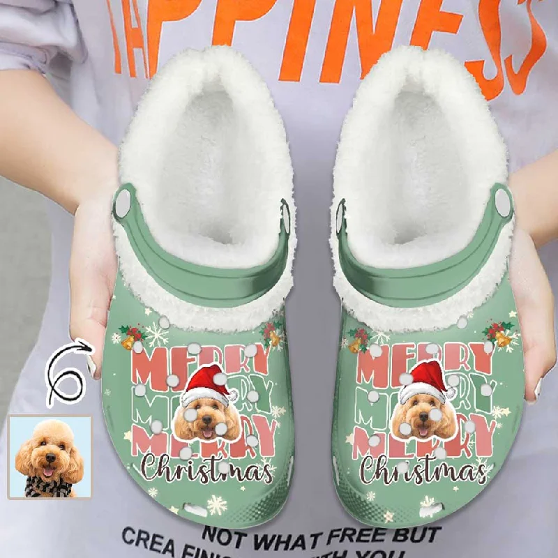 Sports Series Custom Face Merry Christmas Hat Fuzzy Lined Clog Adult Hole Shoes Keep Your Feet Warm