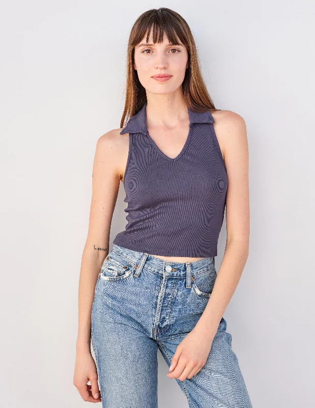 Single item design Sundry Johnny Collar Crop Tank in Navy