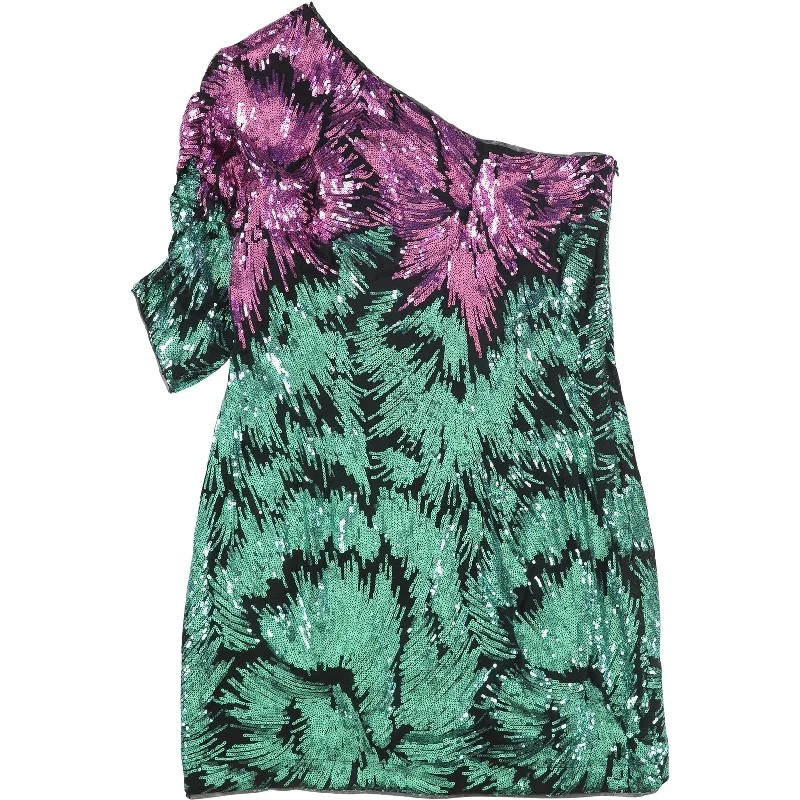 Street Show-off Style GUESS Womens Glow-In-The-Dark One Shoulder Mini Dress, Green, Small