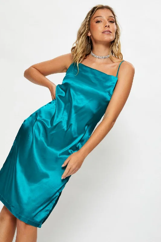 Noble And Elegant Green Satin Cowl Neck Dress
