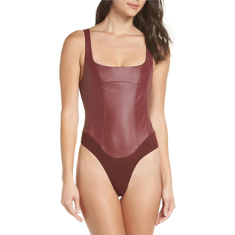 French Style Free People Womens She's A Vegan Bodysuit Jumpsuit, Red, X-Small