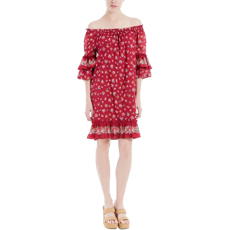 Modern Chic Max Studio London Womens Textured Ruffle Flowers Sheath Dress, Red, X-Small