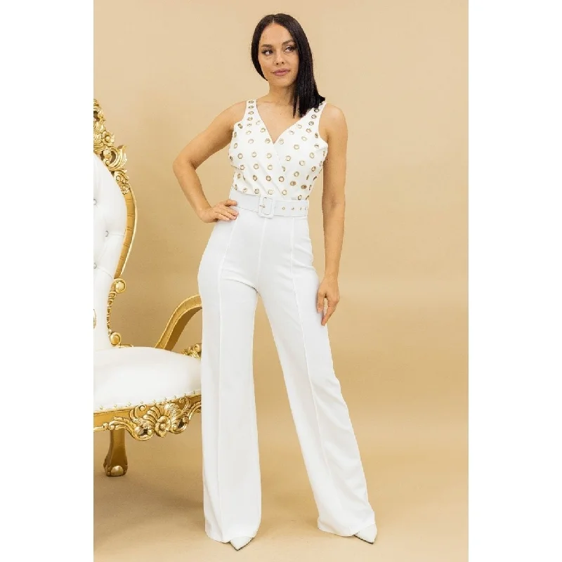 Design Trend Metal Eyelet Hardware Detailed Fashion Jumpsuit