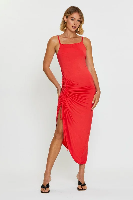 Loose Fit Red Bodycon Dress Midi
