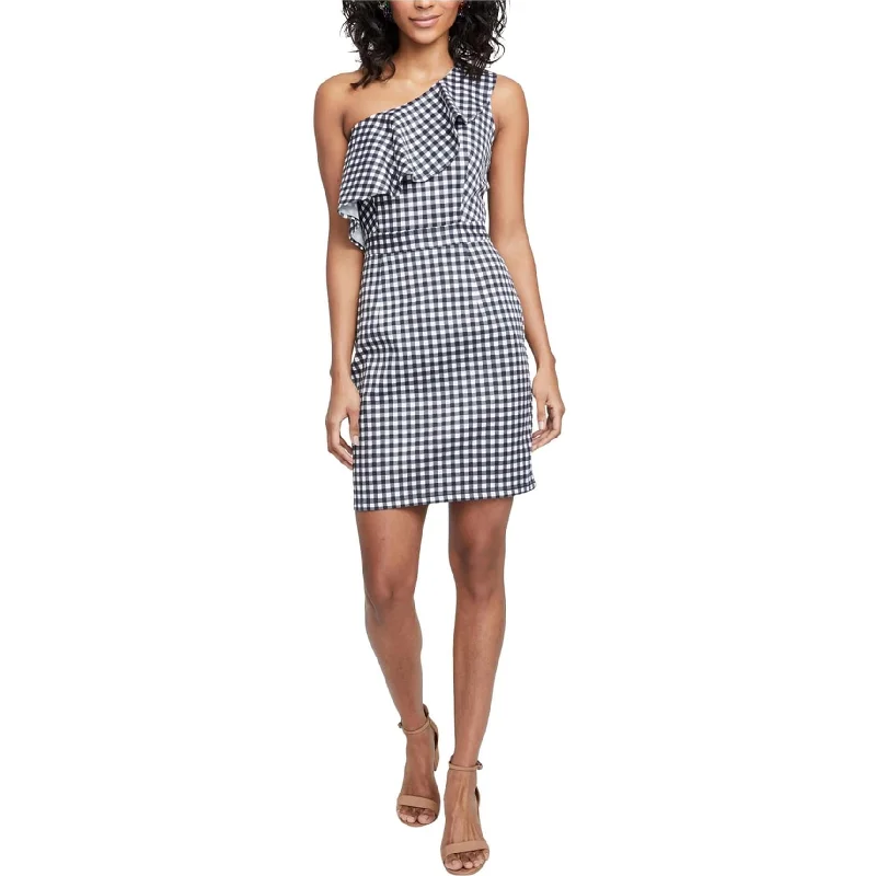 Street Vertical And Horizontal Design Rachel Roy Womens Gingham Ruffled One Shoulder Dress, Black, X-Large
