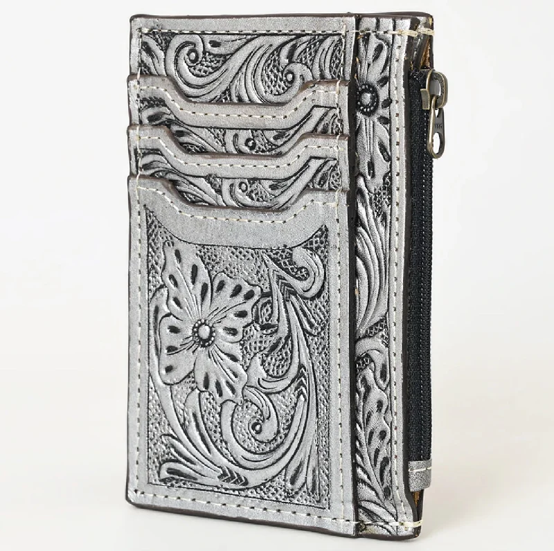 Soft Style Tooled Leather Card Holder - Silver