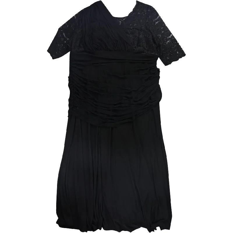 Casual Wear Kiyonna Womens Lace Ruched Asymmetrical Gown Dress, Black, 5X