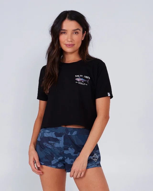 Fresh And Elegant Big Blue Crop Tee - Black