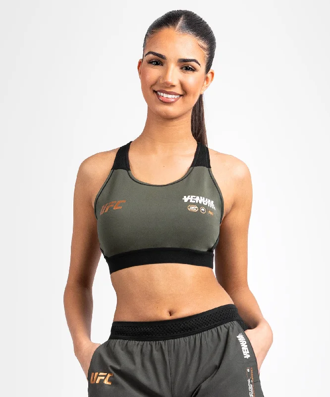 Cozy Fit Wear UFC Adrenaline by Venum Fight Week Women’s Sports Bra - Khaki/Bronze