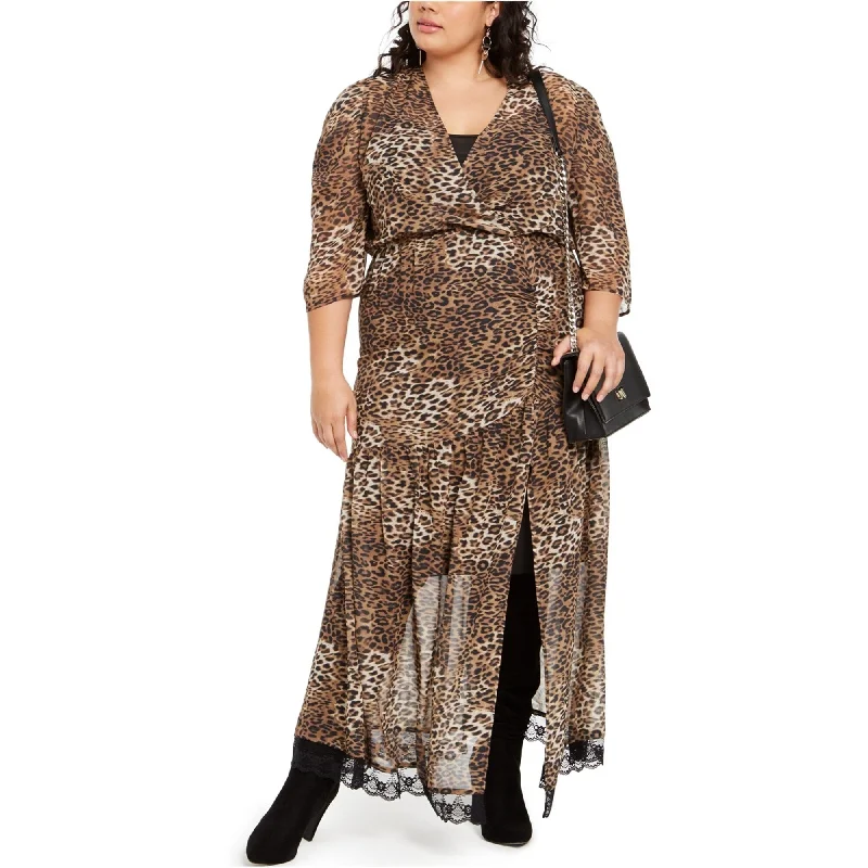 Avant-garde Design NY Collection Womens Leopard Slit Maxi Dress, Brown, 3X