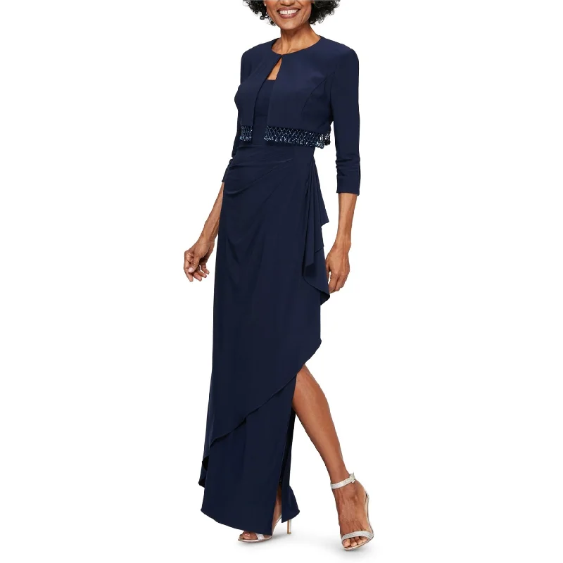 Exquisite Craftsmanship Alex Evenings Womens 2-Piece Gown Dress, Blue, 10