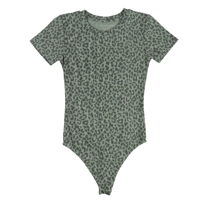 High-waisted pants style American Eagle Womens Animal Print Bodysuit Jumpsuit, Green, Small