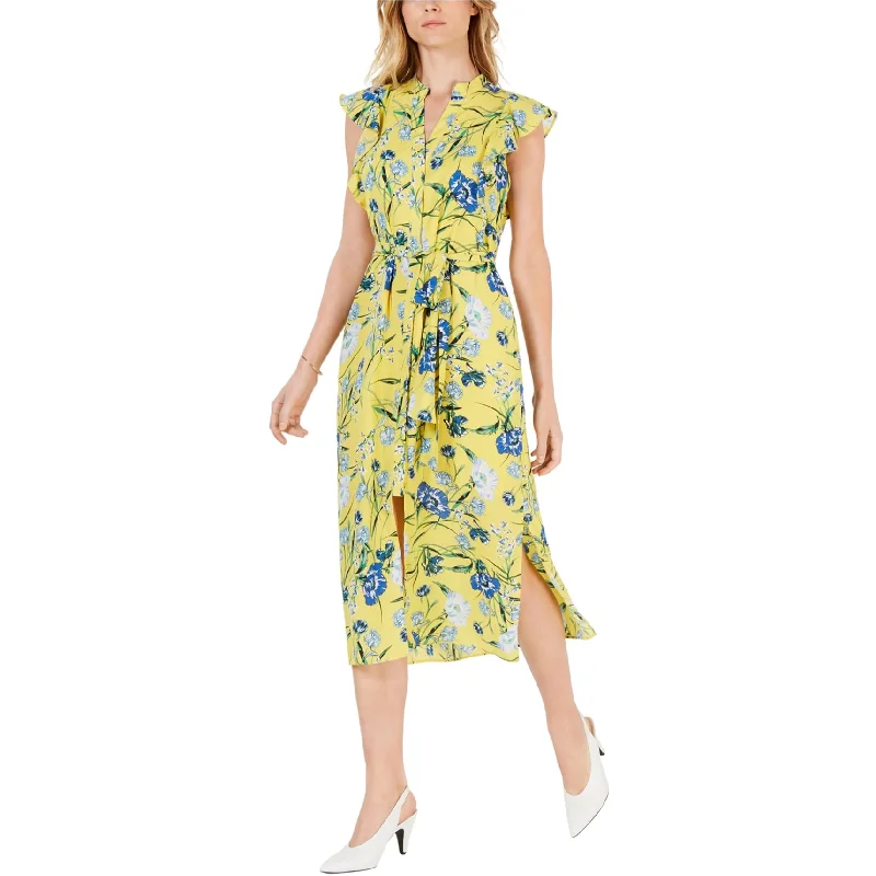 Personalized Clothing maison Jules Womens Printed Flutter Sleeve Midi Dress, Yellow, Medium