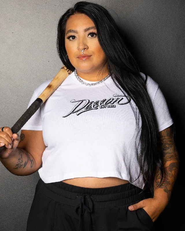 Fashionable Prints Women's Ballpark Crop Top - White & Black