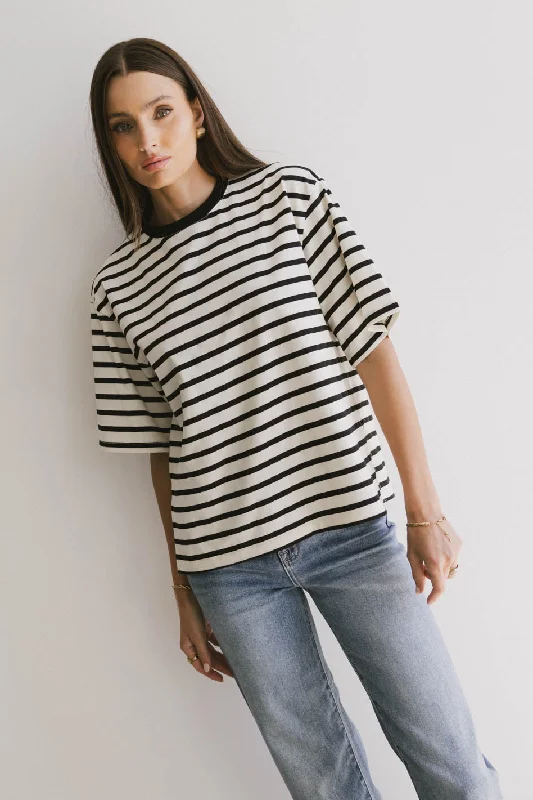 Casual Elegance Freddie Striped Tee in Black