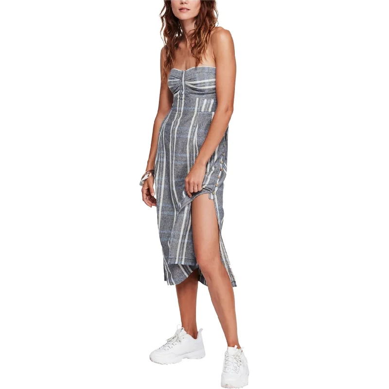 Sports Zipper Style Free People Womens Plaid Strapless Dress, Blue, X-Small