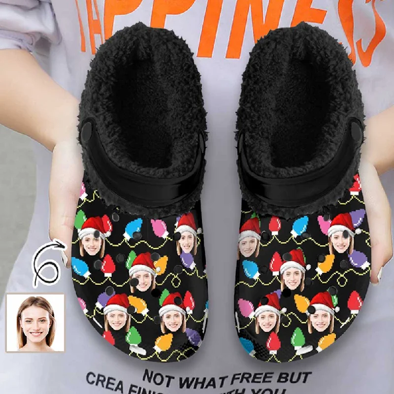 Chic Relaxation Custom Face Christmas Lights Fuzzy Lined Clog Adult Hole Shoes Keep Your Feet Warm Chic Relaxation Custom Face Christmas Lights Fuzzy Lined Clog Adult Hole Shoes Keep Your Feet Warm