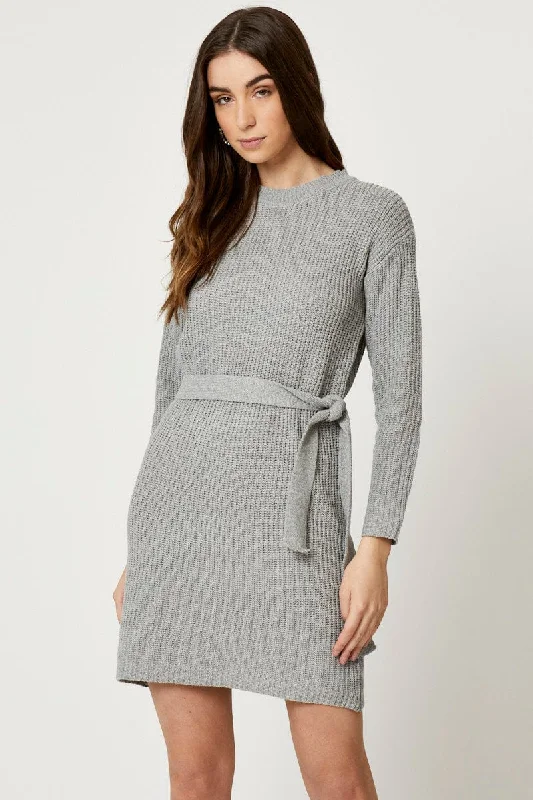 Fresh Comfort Grey Knit Dress Mini