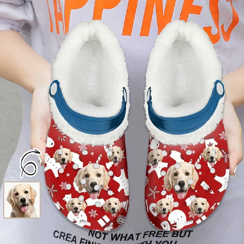 Fresh Wear Custom Face Christmas Red Fuzzy Lined Clog Adult Hole Shoes Keep Your Feet Warm