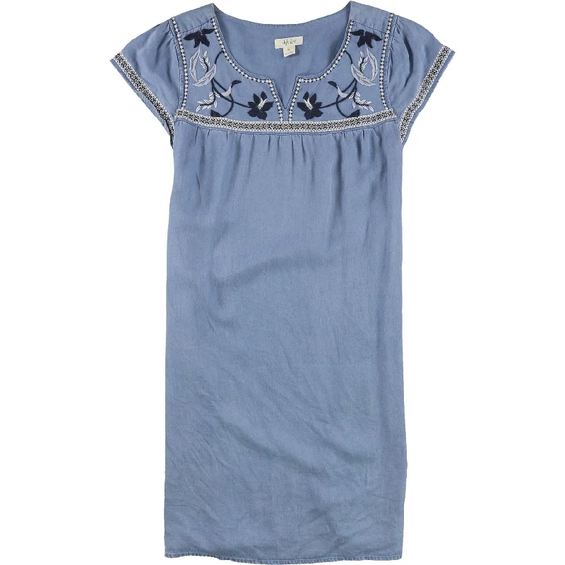 Noble Temperament Style & Co. Womens Embroidered Shift Dress, Blue, Medium