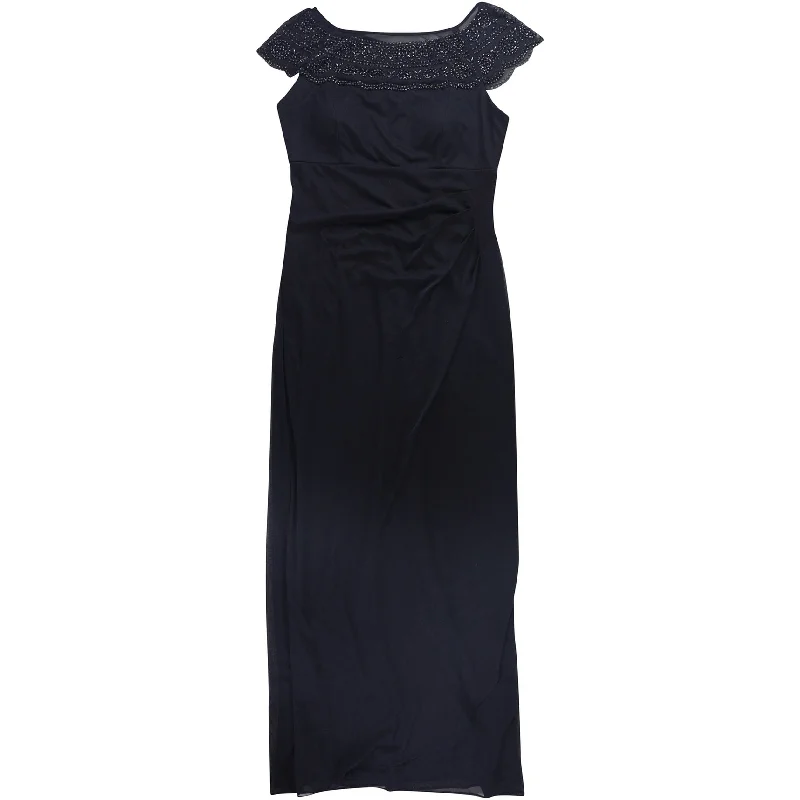 Celebrity Style MSK Womens Ruched Beaded Gown Dress, Blue, 8