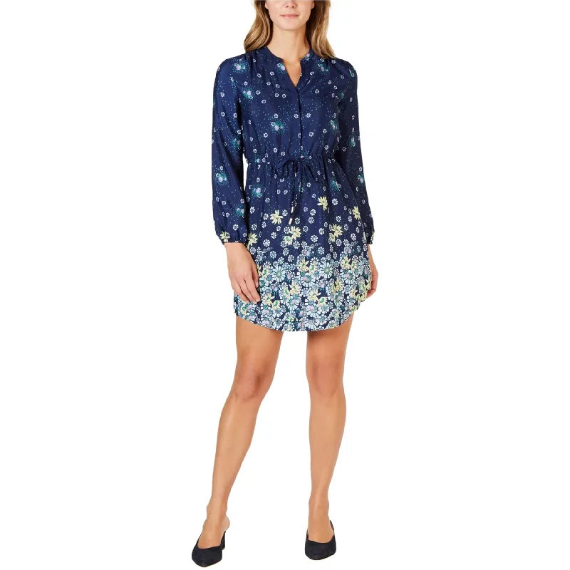 Cool Breeze At Night maison Jules Womens Floral Split Neck Mini Dress, Blue, Medium
