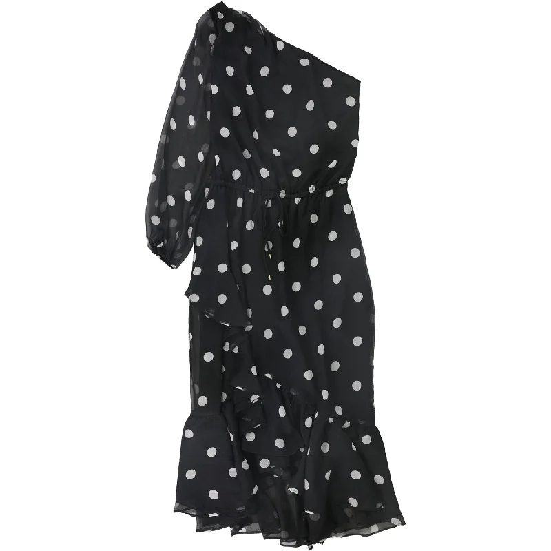 Casual And Casual Ralph Lauren Womens Polka Dot One Shoulder Dress, Black, 14