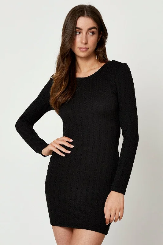Smart Comfort Black Twist Back Bodycon Dress