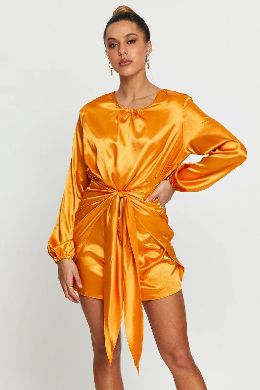 Short skirt design Yellow Wrap Dress Mini Satin