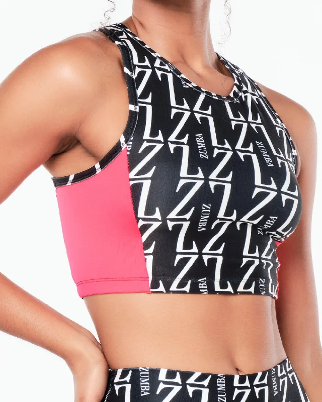 Sports Vitality Style Zumba Prep High Neck Crop Tank - Pink Happy