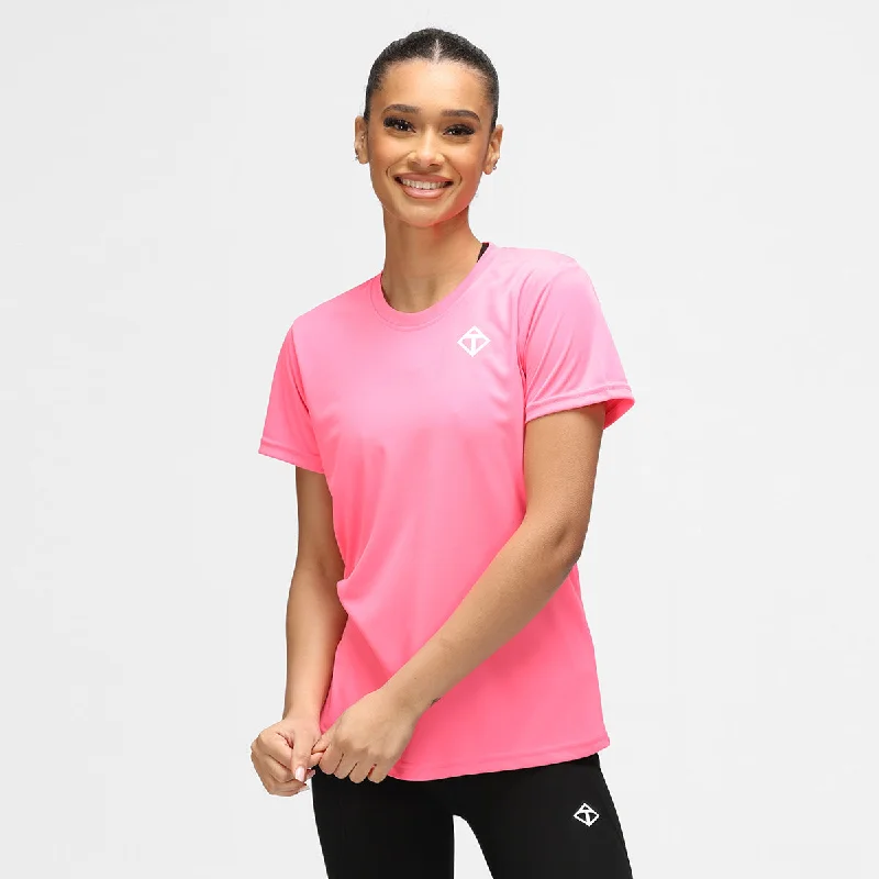 Classic Style Bright Pink Diamond Ladies Technical T-Shirt