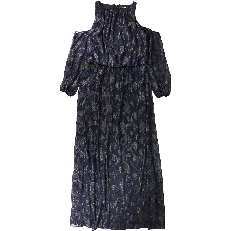 Youthful Street Fashion Ralph Lauren Womens Burnout Cold Shoulder Gown Dress, Blue, 2