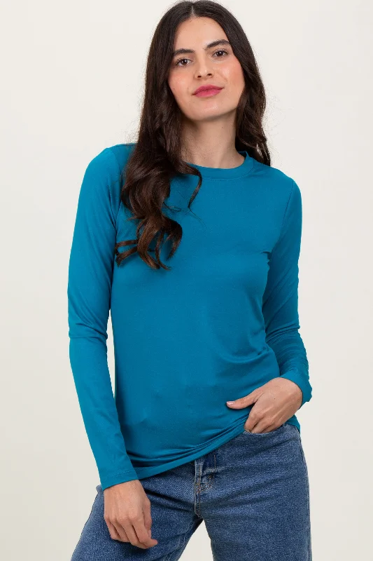 Weekend Style Teal Basic Long Sleeve Top
