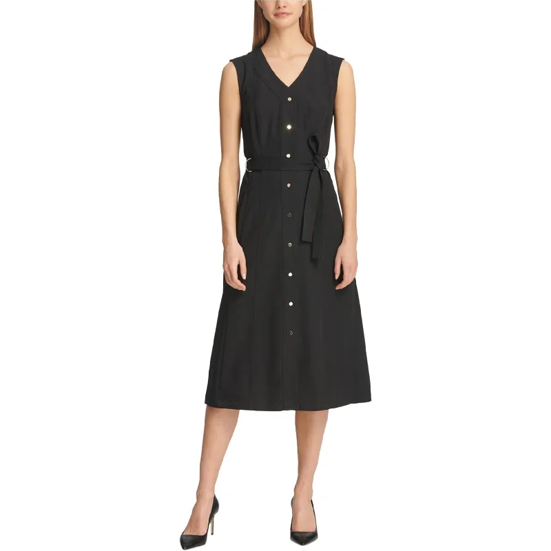 Simple Style DKNY Womens Button Front Shirt Dress, Black, X-Small