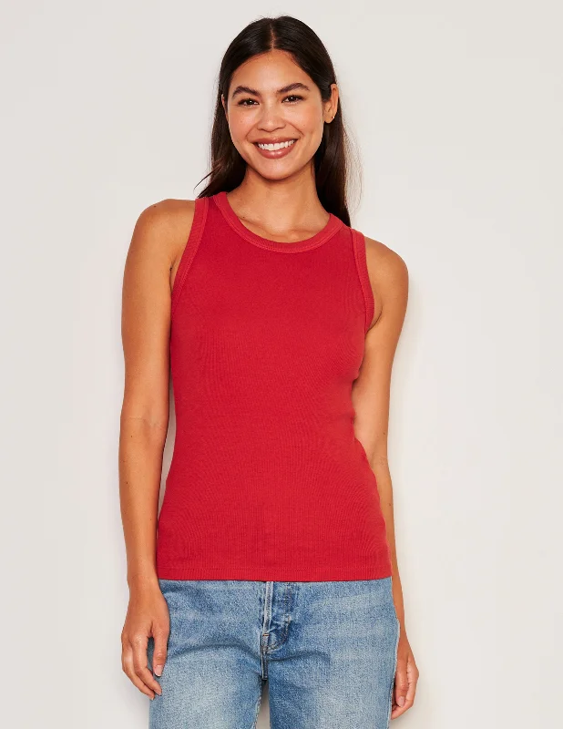 Street Fashion Style Sundry High Crew Tank in Flare Red
