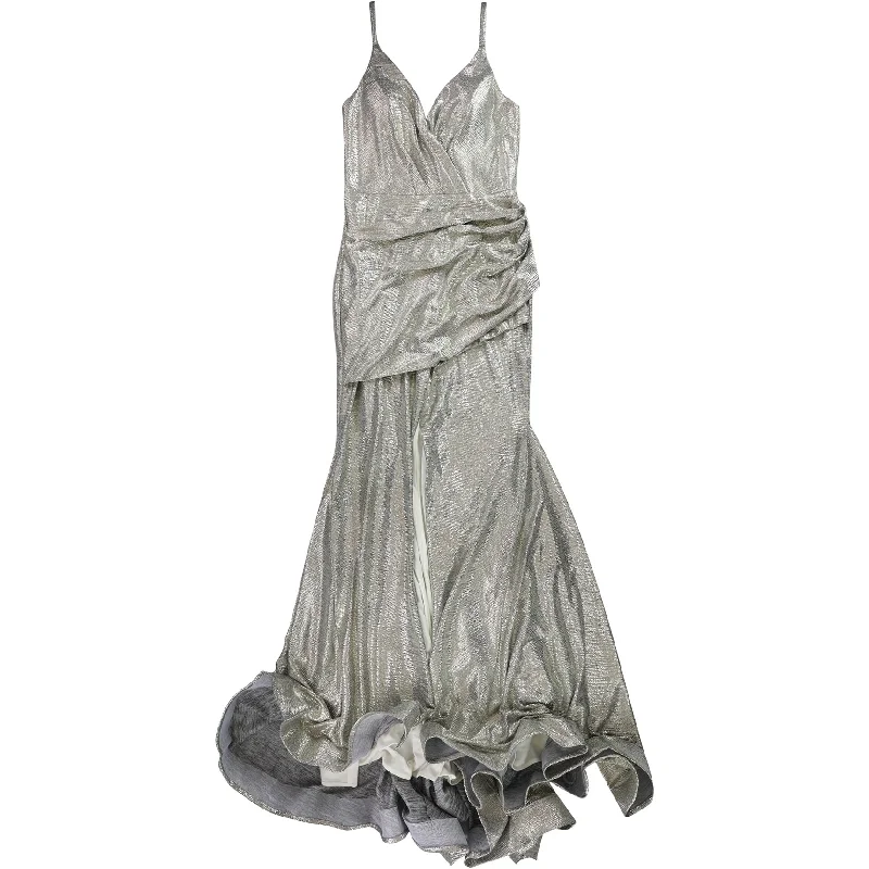 Versatile Wear Betsy & Adam Womens Metallic Gown Slit Wrap Dress, Metallic, 8