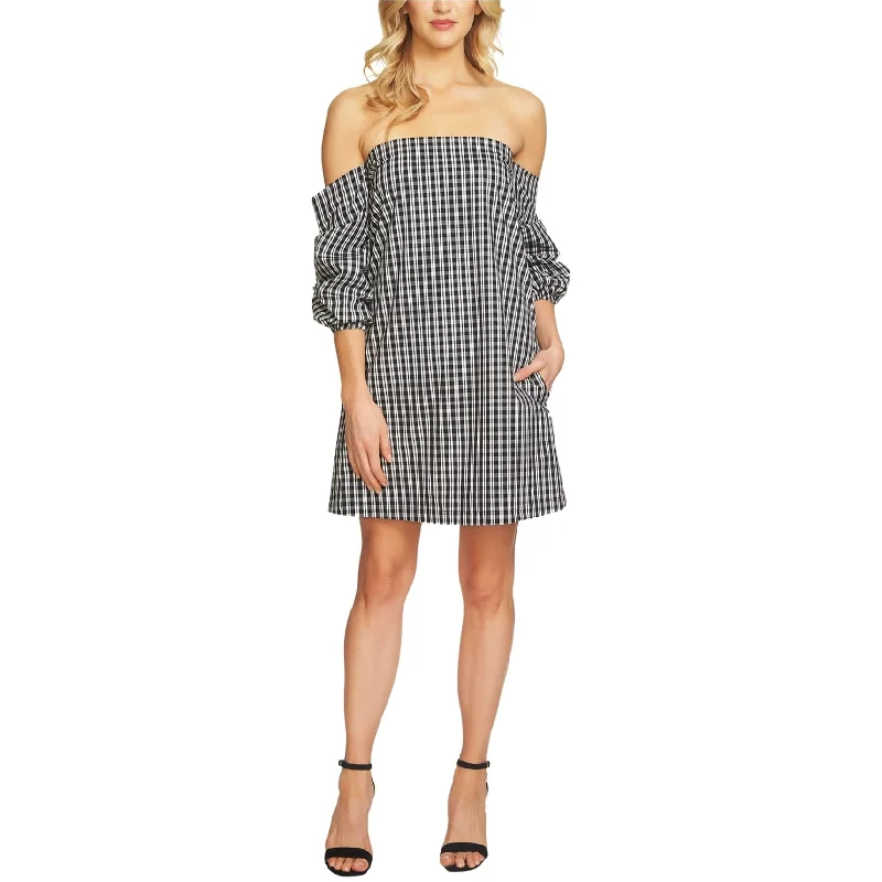 Cozy Layers 1.State Womens Gingham Cascade Off-Shoulder Dress