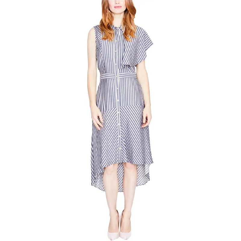 Classic Rachel Roy Womens Striped Shirtdress One Shoulder Dress, Blue, 8