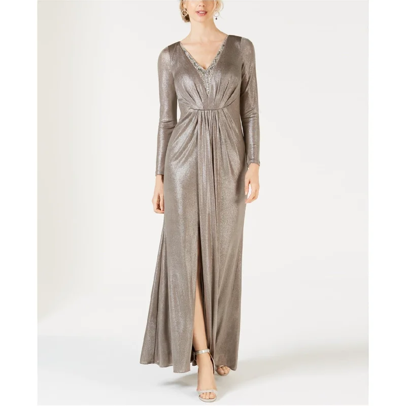 Elegant and noble Adrianna Papell Womens Embellished Gown Dress, Metallic, 2