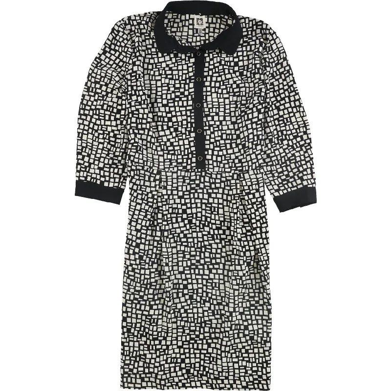 Versatile Comfort Anne Klein Womens Non Belted Foxtrot Print Shirt Dress, Black, 14