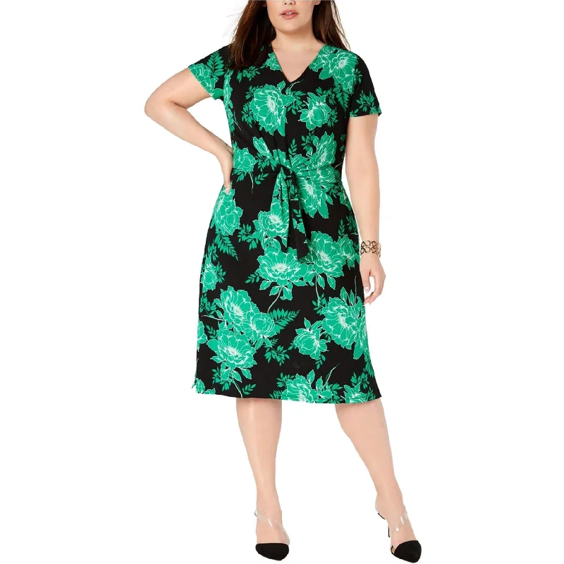Creative Prints I-N-C Womens Twist Front Midi Dress, Green, 2X
