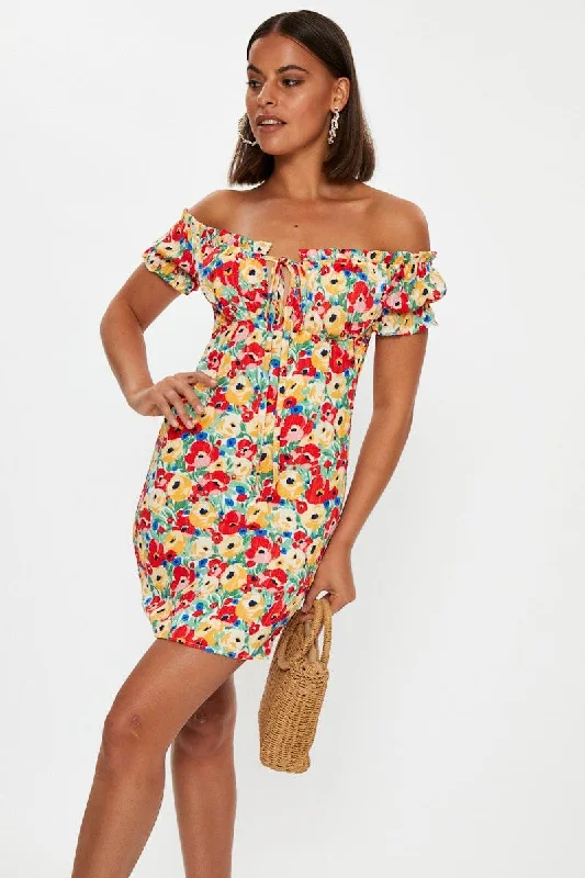 Elegant Style Print Off Shoulder Bustier Mini Dress