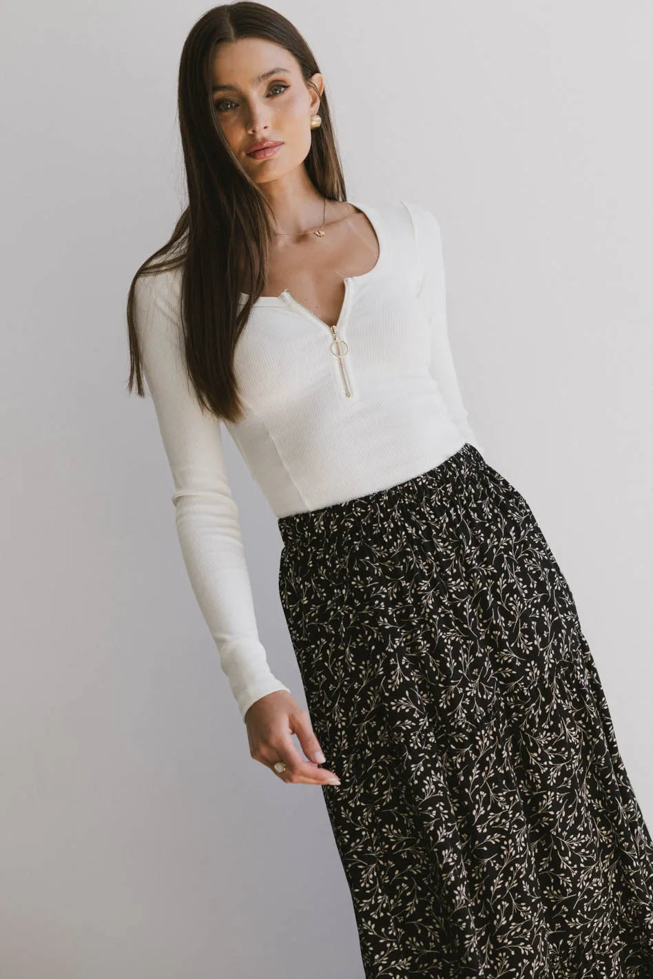 Street Fashion Style Matilda Half Zip Top in Ivory