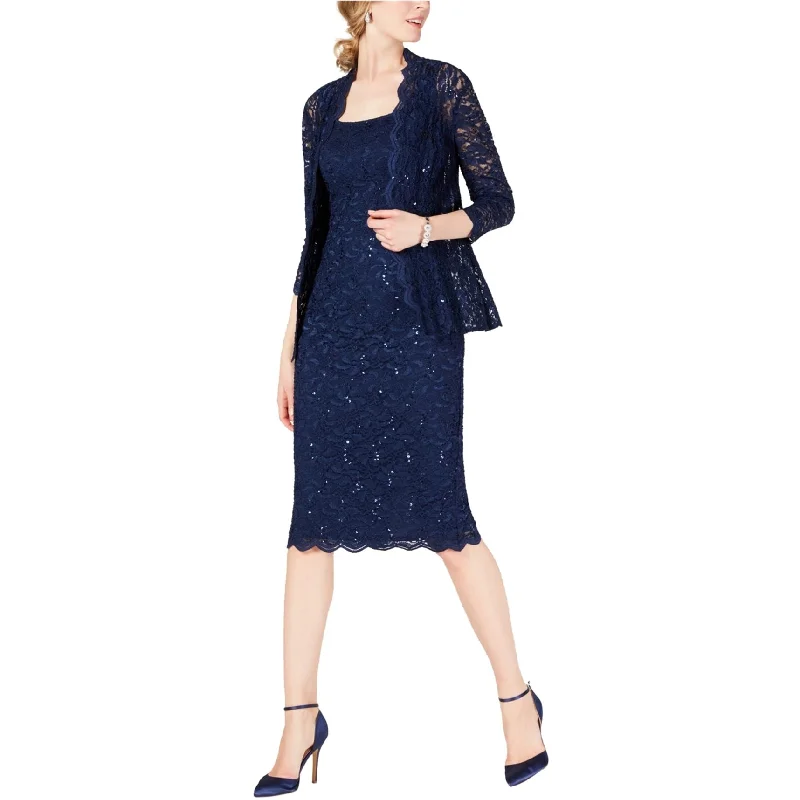 Personal Design Alex Evenings Womens Lace Sheath Dress, Blue, 14