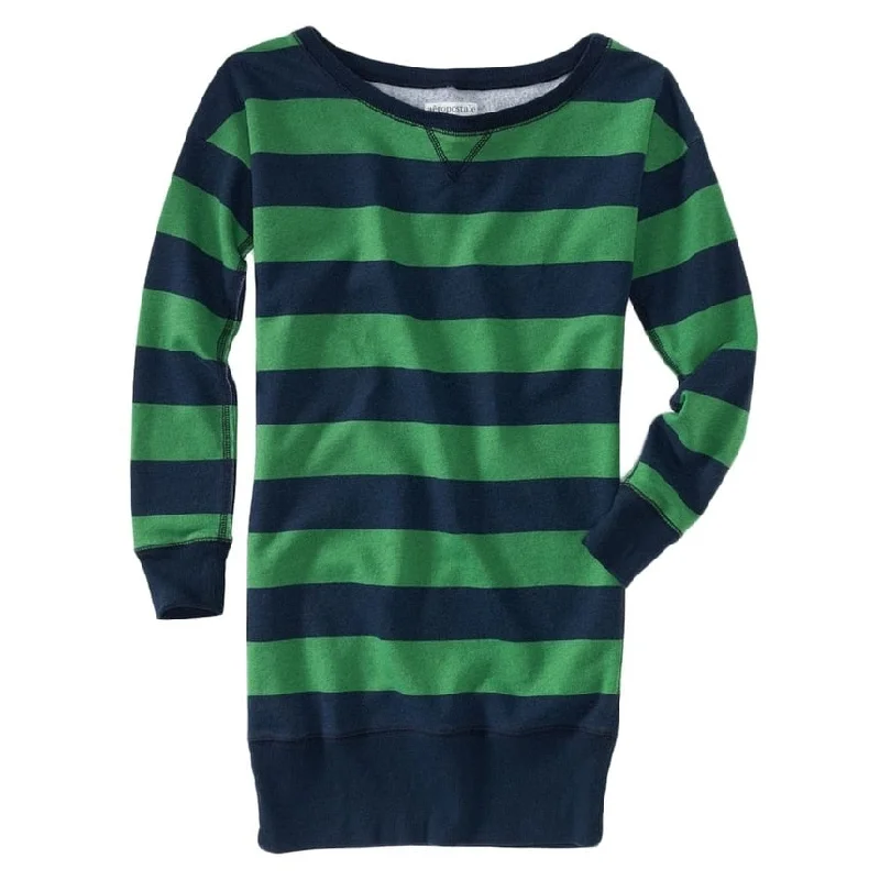Comfy Chic Aeropostale Womens Stripe Fleece Sweater Dress, Blue, Medium
