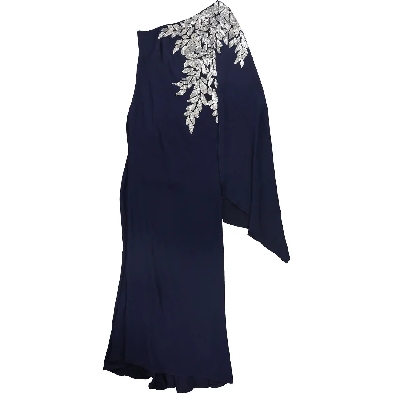 Effortless Style Tadashi Shoji Womens Sequin Gown One Shoulder Dress, Blue, 6