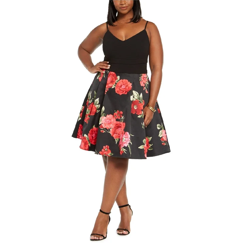Street Cool Bee Darlin Womens Floral V-Neck Fit & Flare Dress, Black, 18W