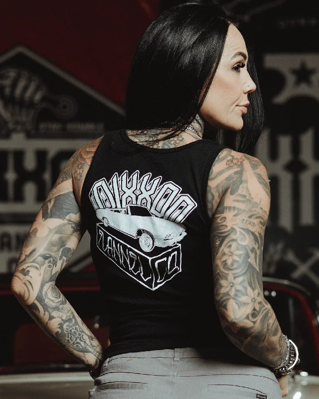 Lazy Style Women's White Block Fitted Tank - Black