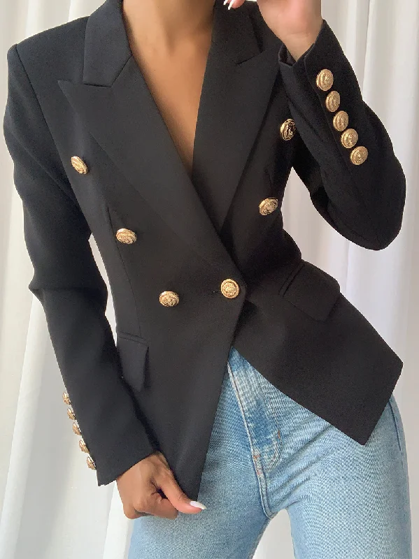 Printed pattern Double-Breasted Blazer in Black