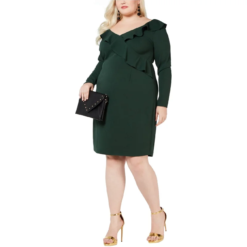 Elegant Design Love Squared Womens Ruffle Trim Cocktail Dress, Green, 1X